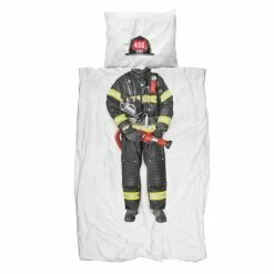 Eleganz Shop 21 SNURK Feuerwehr Bettwäsche-Set - 155x220 / 80x80 Cm - Weiß Mit Motiv